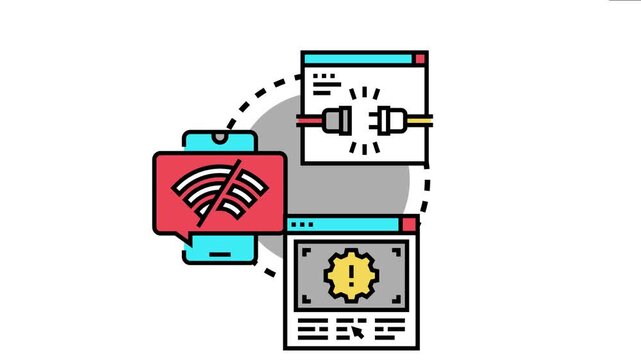 System experiencing internet connection problems and network outages, digital communication interruption from wi fi signal loss or unplugged cable