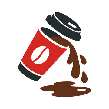 Coffee spilling flat icon. Minimalist flat color icon on a white background