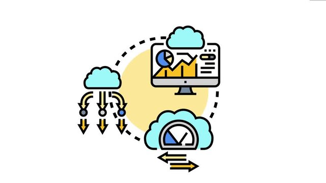Network availability surveillance icon representing system performance tracking. Data monitoring. Analyzing information on a computer screen