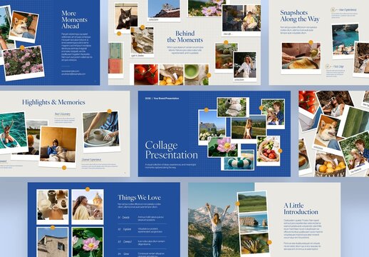 Photo Collage Presentation Template, Scrapbook Slide Deck with Instant Photo Mockups, Photo Book & Album Layouts