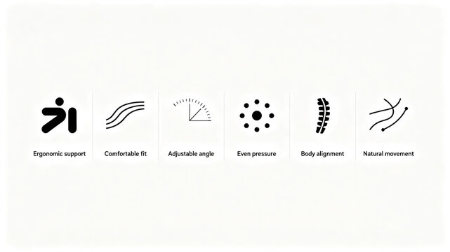 Ergonomic nursing minimalist vector icon, representing the concept of fitting, supporting, and balancing force, suitable for cross-border product page introductions of spinal protection equipment.
