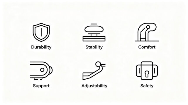 The simple and durable protective gear icon represents stability, comfort, adjustable safety, and is suitable for displaying ergonomic protective gear e-commerce details.
