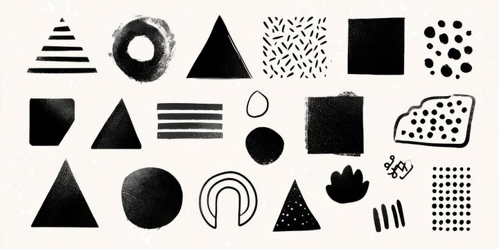 Black and white geometric shapes arranged in a grid pattern on a light background