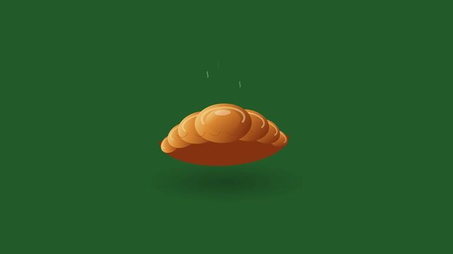 Animated golden croissants jumping in motion on green background