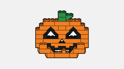 Obraz premium Halloween Lego Jack O Lantern Pumpkin Block Toy Illustration for Festive Seasonal Design