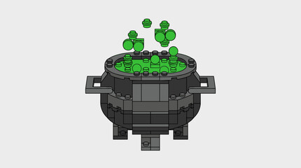 Obraz premium Cauldron with Bubbling Green Potion in a Charming Lego Block Style Perfect for Fantasy Themes