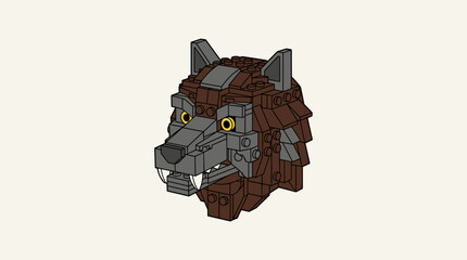 Obraz premium Werewolf Head Built from Lego Bricks in a Fierce Isometric Vector Illustration