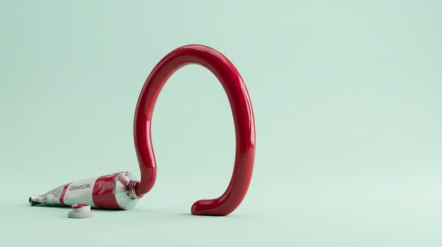 チューブから曲線状に伸びる深紅の絵の具