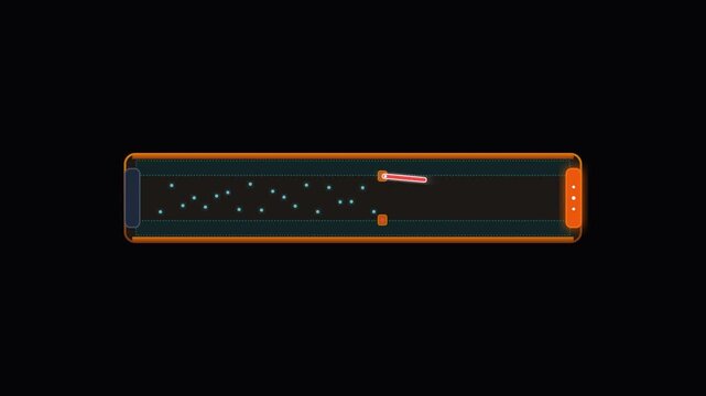 Retro arcade video game screen with pixel graphics and glowing dots