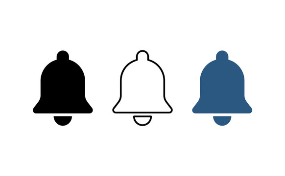 Bell notification icon vector set. Includes solid, outline, and color styles. Modern vector symbols for alert, alarm, and interface design.