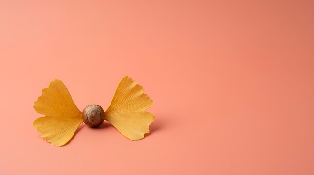 蝶ネクタイのように並べたイチョウの葉と銀杏