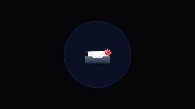 Digital email notification icon inside a folder with a red alert symbol on dark background