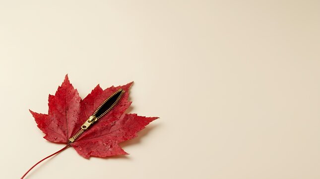 金色のファスナーが付いた赤い紅葉