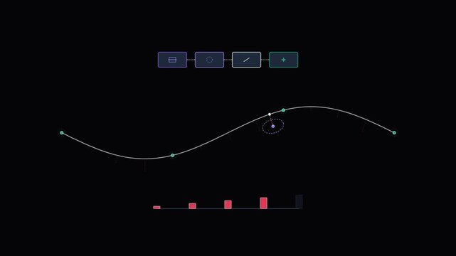 Digital vector graphic interface showing curve editing tool with points and chart on dark background