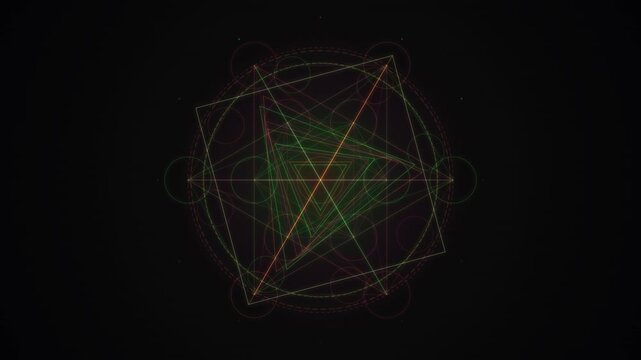 Abstract geometric lines and circles forming a seamless looping pattern on a dark background