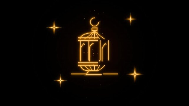 Golden Ramadan Lanterns glowing with stars on black background cinematic motion