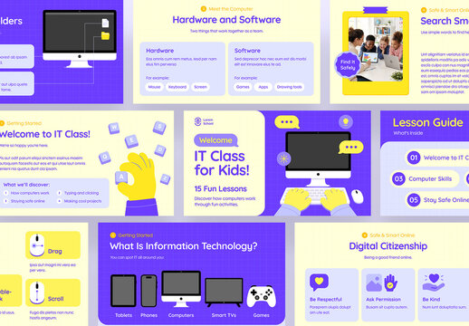 Kids Computer Class Presentation Template, Colorful Illustrated Slide Deck for Elementary School Coding & Digital Literacy Lessons