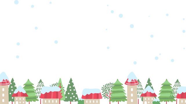雪が降る冬の町並みとクリスマスのアニメーション背景