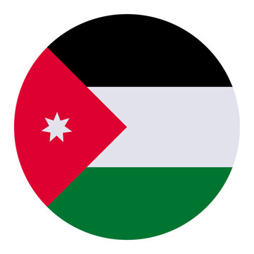 Jordan round flag icon, circular Jordanian national flag with black white and green horizontal bands, red triangle and white seven-pointed star, vector illustration isolated on white background