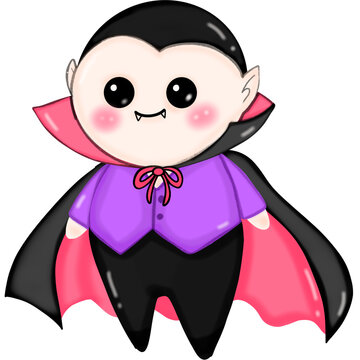 Chibi vampire character with vest and cape halloween holiday