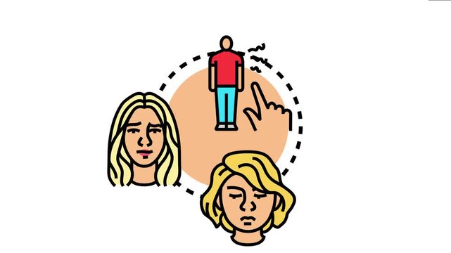 Two women feeling upset and another person being the subject of negative commentary, symbolizing concepts of gossip, bad reputation, and bullying