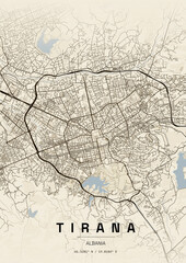 Tirana, Albania – Vintage Cream City Map Poster © habib billah