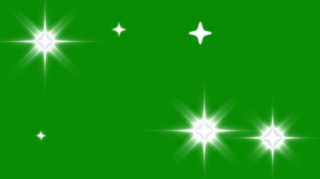 Sparkling star twinkle glitter white cartoon doodle animation,magical starry sky twinkling stars, Starry night, glow twinkle movement timeline, twinkling star motion graphics with green background.4k