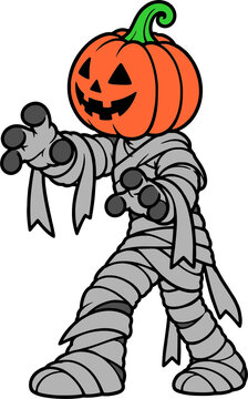 vector illustration of halloween mummy with pumpkin head