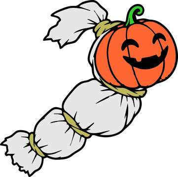 vector illustration of halloween pocong with pumpkin head