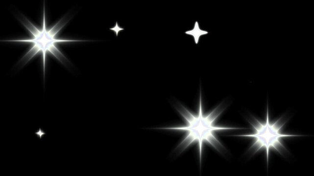 Sparkling star twinkle glitter white cartoon doodle animation,magical starry sky twinkling stars, Starry night, glow twinkle movement timeline, twinkling star motion graphics with black background.4k