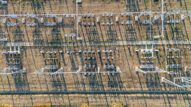 Aerial view of the electrical substation in Sremska Mitrovica, Vojvodina, Serbia.
