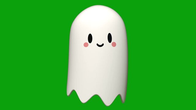 Cartoon kawaii ghosts characters flying loop on Green Screen. Playful 3D Featuring Halloween kawaii Friendly Ghost, Ideal for Social Media Reels, Children's Videos, Digital Invitations. Wite ghosts.