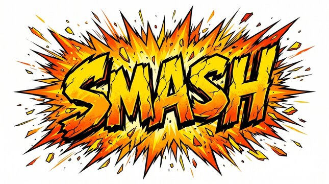 Dynamic comic book style explosion graphic with the word smash in bold letters.