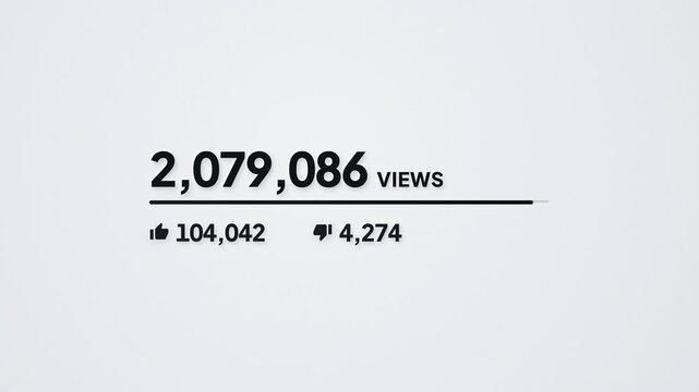 Digital video interface showing social media performance metrics with 837,847 views, 24,845 likes, and 576 dislikes displayed on a clean white background with a minimalist progress bar.