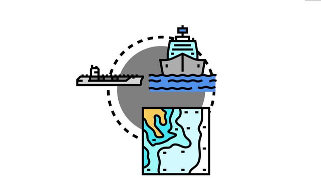 Nautical vessel ais tracking system illustrates real time global navigation, monitoring ships and boats moving on ocean and sea routes using digital maritime technology and mapping