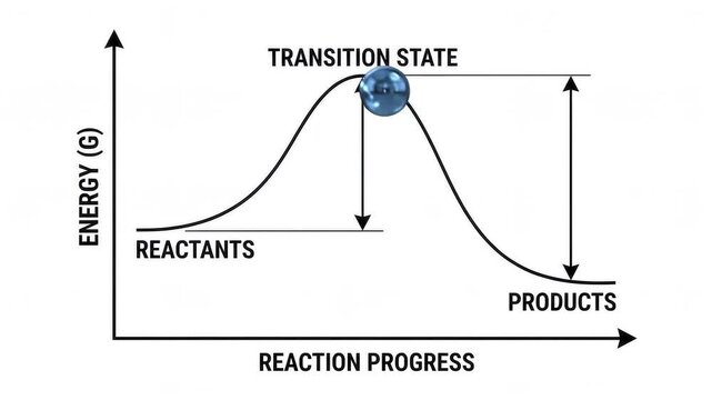 Chemical Reaction Energy Diagram Showing Transition State and Products