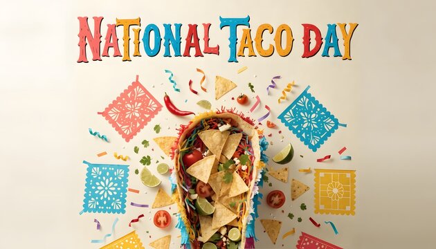 National taco day celebration graphic with crunchy taco