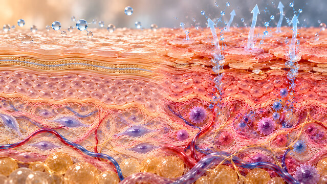 Atopic Dermatitis with Disrupted Skin Barrier and Transepidermal Water Loss, Scientific 3D Dermatology Visualization