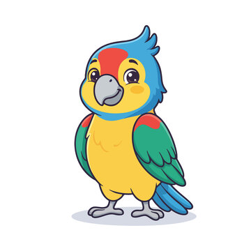 Cute cartoon colorful parrot vector illustration isolated on white background