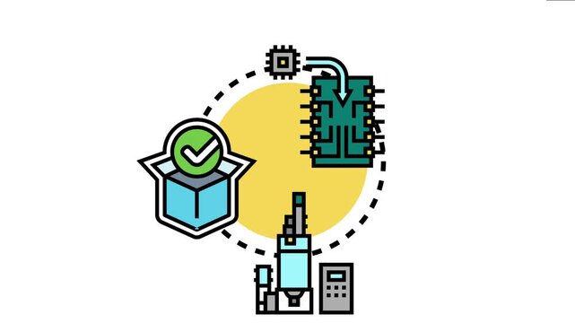 Icon an optimized industrial assembly process. Integrating electronic components onto a circuit board with automation and quality control