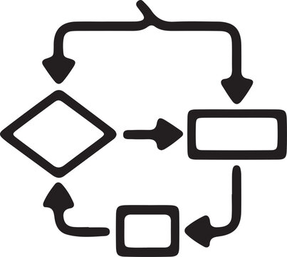 Process flowchart diagram with arrows and shapes on white background diamond rectangle square flow sequence step chart vector icon flat black transparent