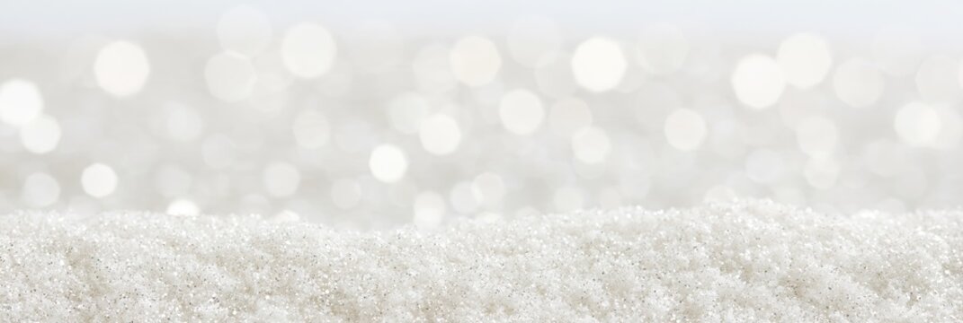 White Glittery Snow Pile with Bokeh Background