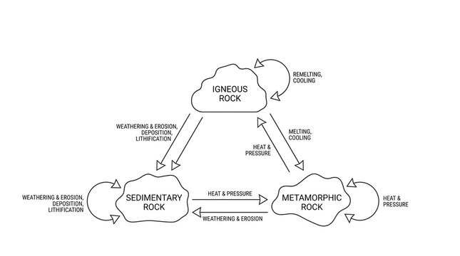 Rock Cycle Diagram Illustrating Igneous Sedimentary and Metamorphic Rock Transformation