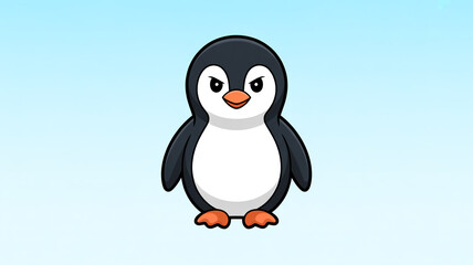 Obraz premium Cute Cartoon Penguin on Snow in Winter Wonderland, Funny Baby Bird Character in Antarctica Ice and Snow, Christmas Holiday Nature Illustration for Happy Seasonal Design