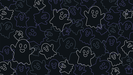 Fototapeta premium Minimal pattern background with cute Halloween ghost for modern design.