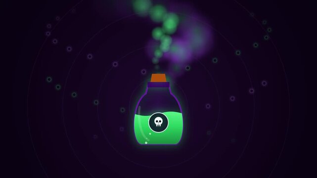 Animated Magic Potion Bottle with Green Smoke and Skull Label