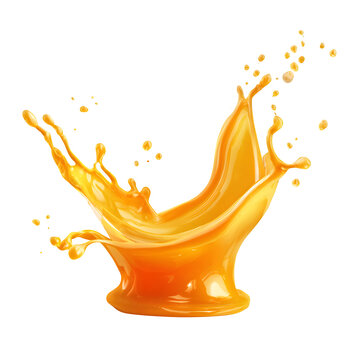 Vibrant orange liquid splash frozen in midair forming a dynamic crown shape on transparent background
