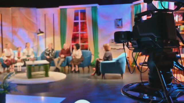 Broadcast Camera Setup For Television Talk Show Studio Recording