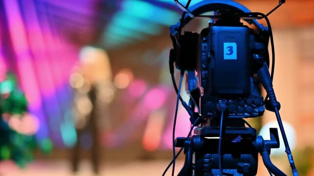 Television Studio Camera Recording Interview Program Behind The Scenes