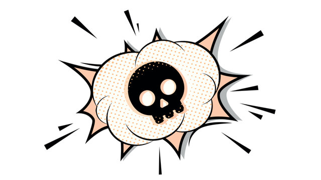 Comic book style skull explosion burst element, boom effect.